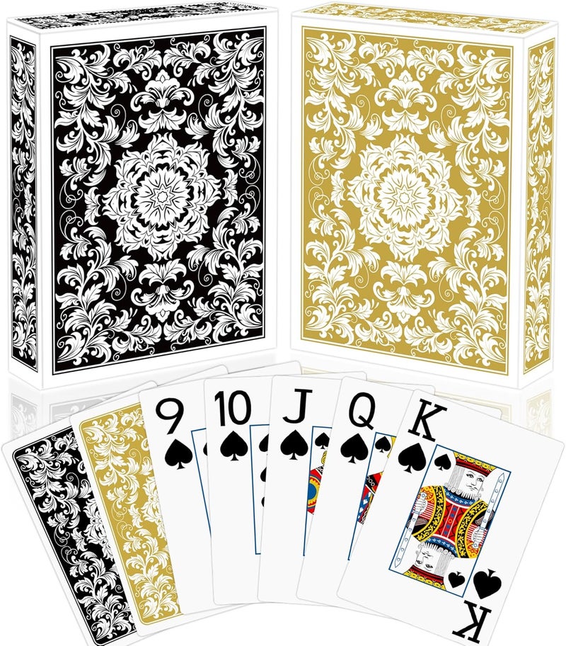 Metsyth Playing Cards,Deck of Cards,Playing Card 2 Pack,Poker Cards Set,Jumbo Large Print Playing Cards for Adults Seniors,Card Games for Family Game Night Party (Black and Gold) - Image 1